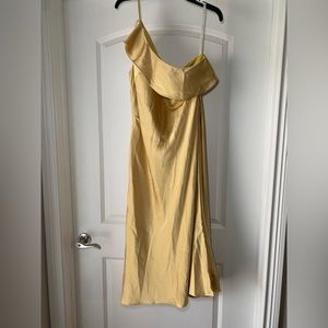 One Shoulder Midi Gold Bridesmaid Dress